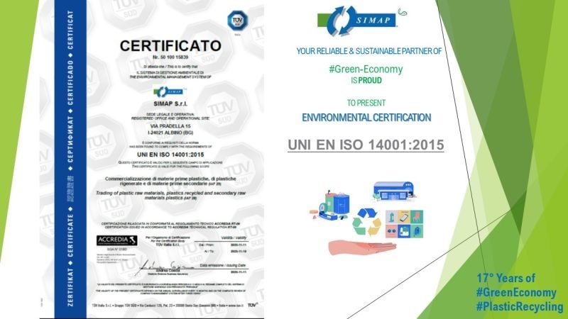 Simap ottiene la certificazione ambientale ISO 14001